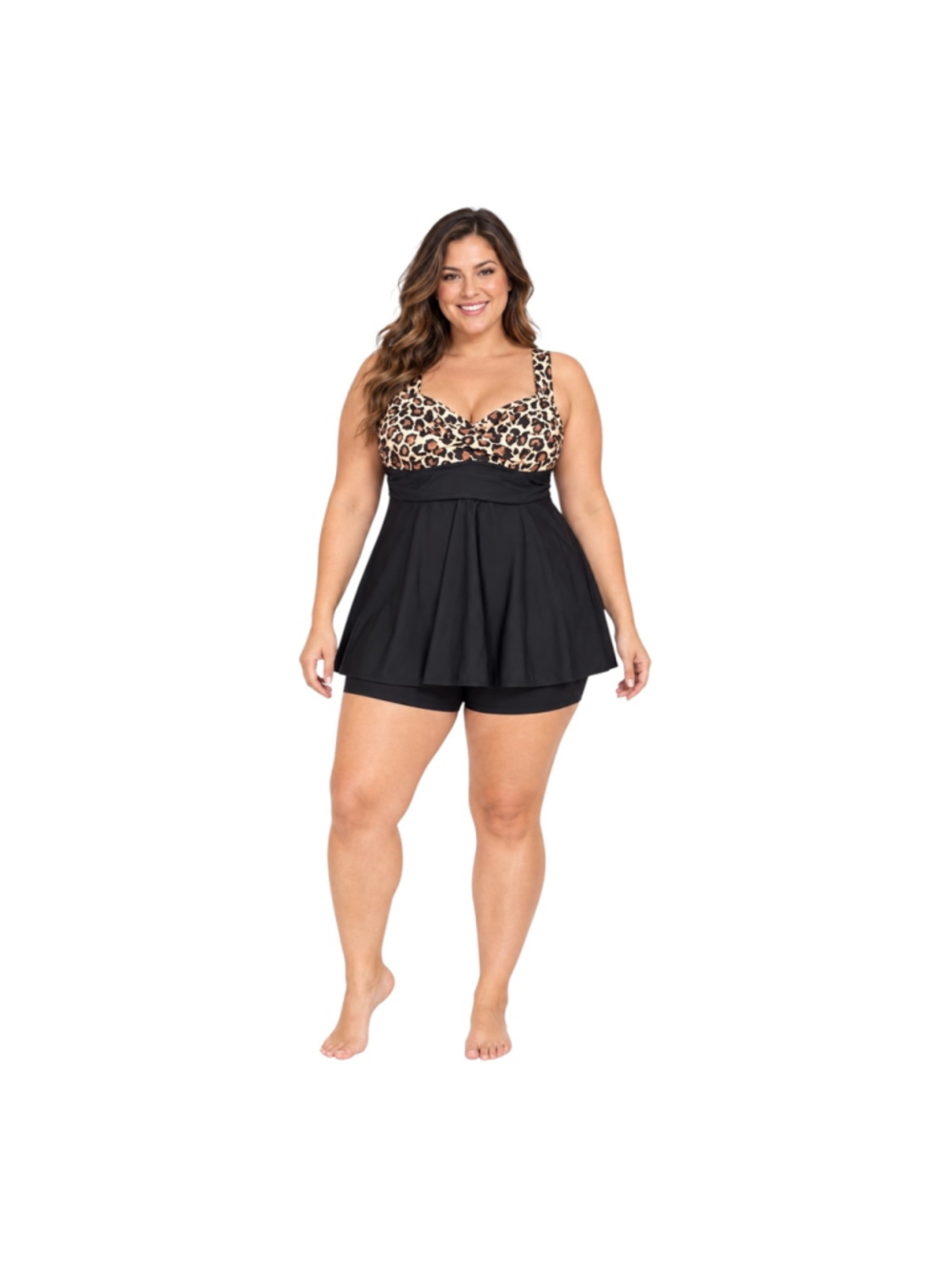 Aqua Eve NWT Leopard Black Swimdress Tankini Boy Shorts Size 16W